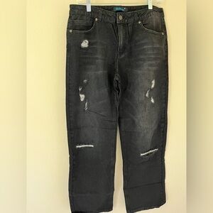 Midiross Women's Ripped Low Waist Straight Leg Jeans Black Large New